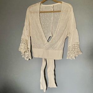 Free people boho faux cross-over knit top